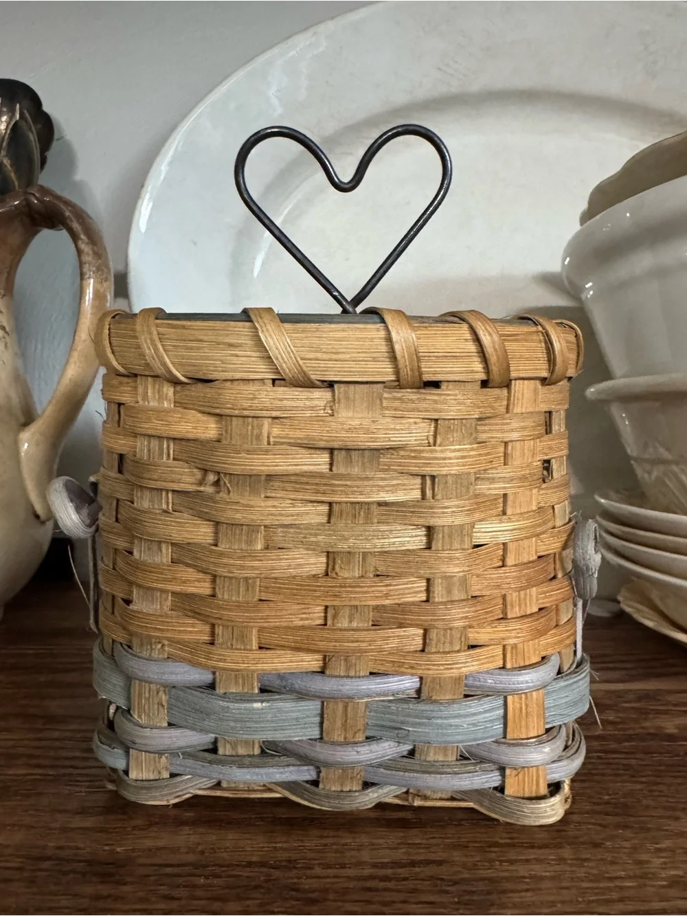 Handwoven Rustic Basket with Heart Accent
